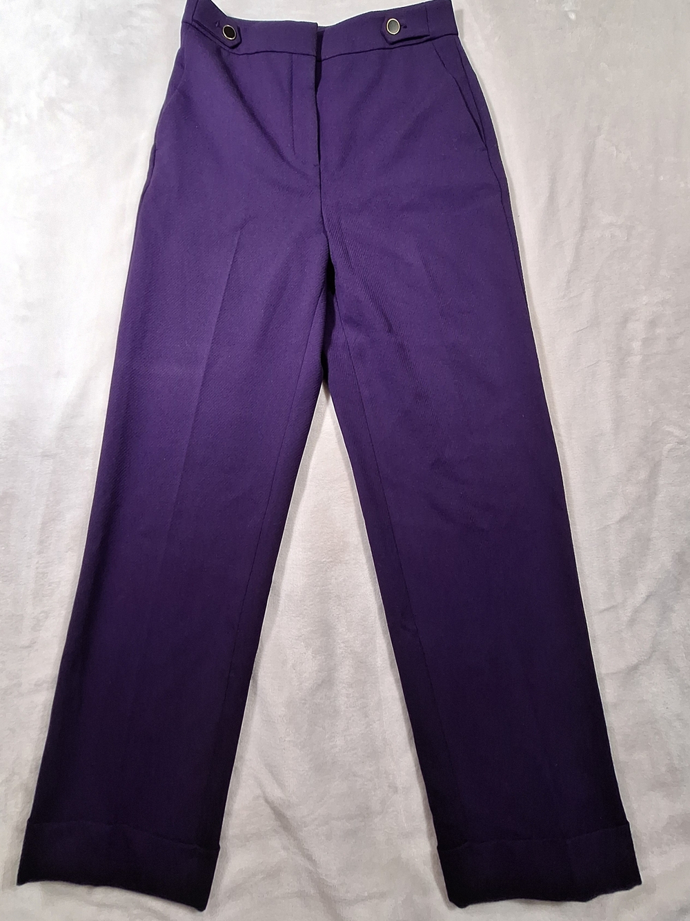 Ann Taylor Purple High Rise Straight Leg Trouser Pants Size 6 Gold Button Detail